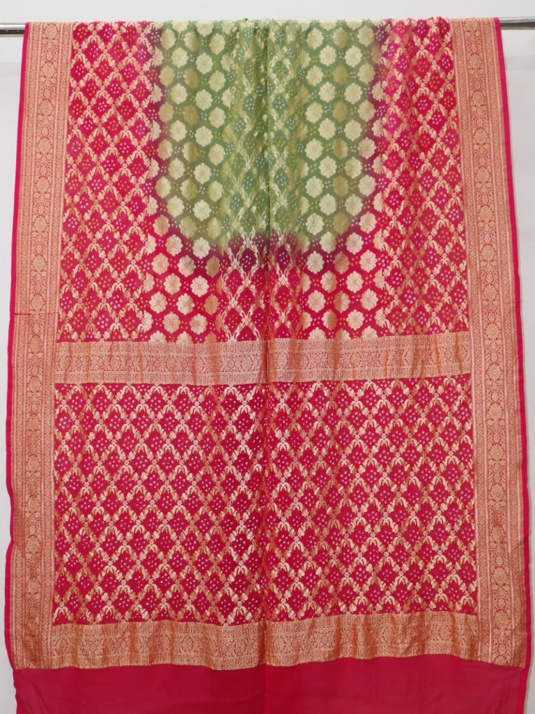 Zynah Khaddi Georgette Saree with Bandhani Prints, Antique Zari Weave; Custom Stitched/Ready-made Blouse, Fall, Petticoat; Shipping available USA, Worldwide