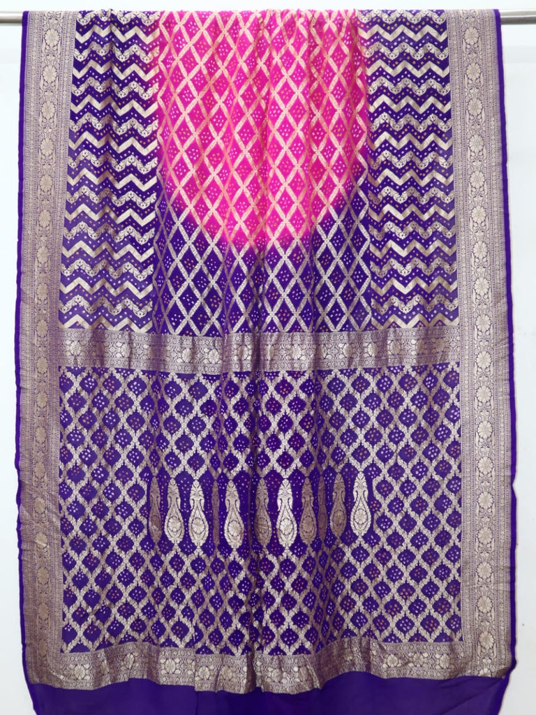 Zynah Khaddi Georgette Saree with Bandhani Prints, Antique Zari Weave; Custom Stitched/Ready-made Blouse, Fall, Petticoat; Shipping available USA, Worldwide