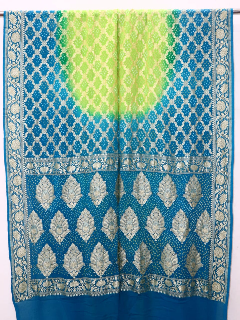 Zynah Khaddi Georgette Saree with Bandhani Prints, Antique Zari Weave; Custom Stitched/Ready-made Blouse, Fall, Petticoat; Shipping available USA, Worldwide