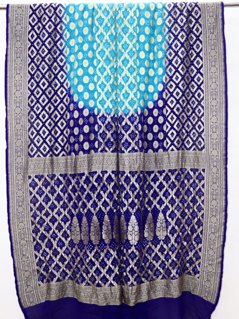Zynah Khaddi Georgette Saree with Bandhani Prints, Antique Zari Weave; Custom Stitched/Ready-made Blouse, Fall, Petticoat; Shipping available USA, Worldwide