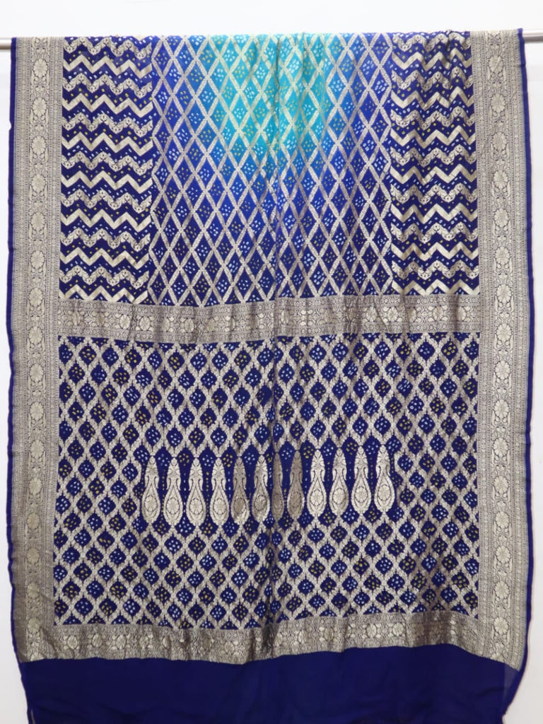 Zynah Khaddi Georgette Saree with Bandhani Prints, Antique Zari Weave; Custom Stitched/Ready-made Blouse, Fall, Petticoat; Shipping available USA, Worldwide