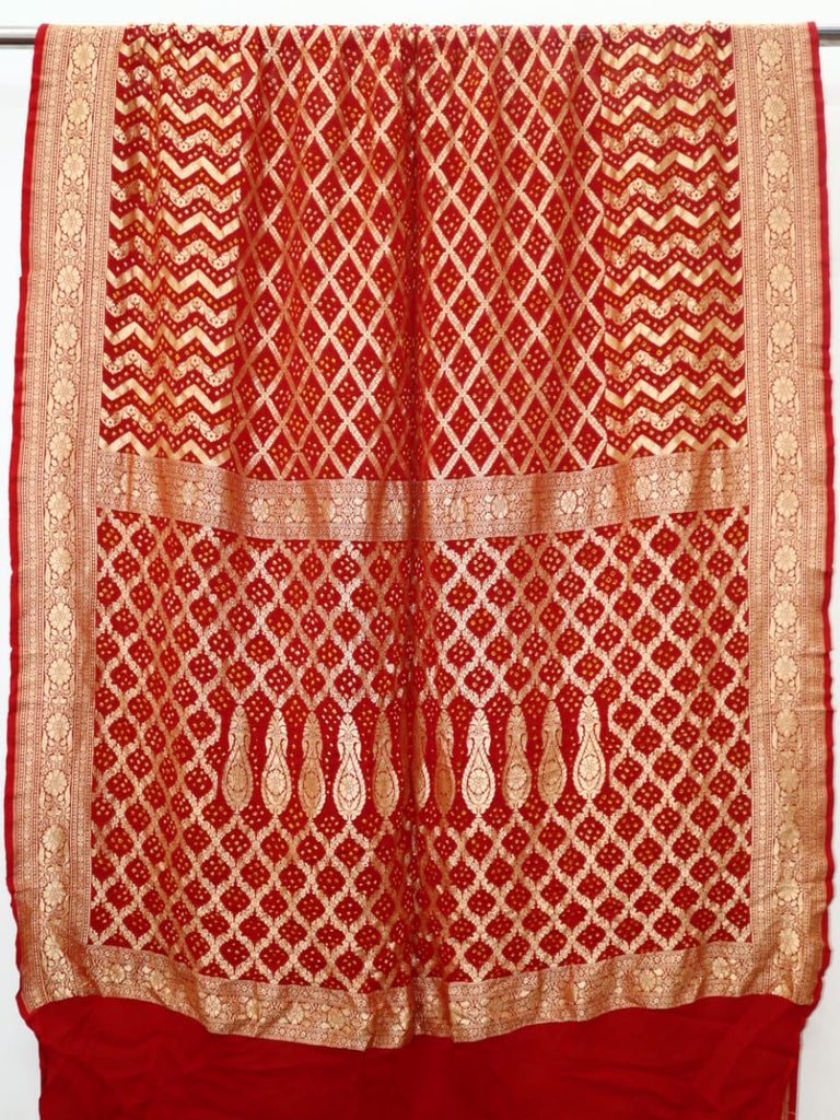 Zynah Khaddi Georgette Saree with Bandhani Prints, Antique Zari Weave; Custom Stitched/Ready-made Blouse, Fall, Petticoat; Shipping available USA, Worldwide