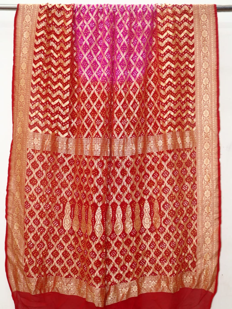 Zynah Khaddi Georgette Saree with Bandhani Prints, Antique Zari Weave; Custom Stitched/Ready-made Blouse, Fall, Petticoat; Shipping available USA, Worldwide