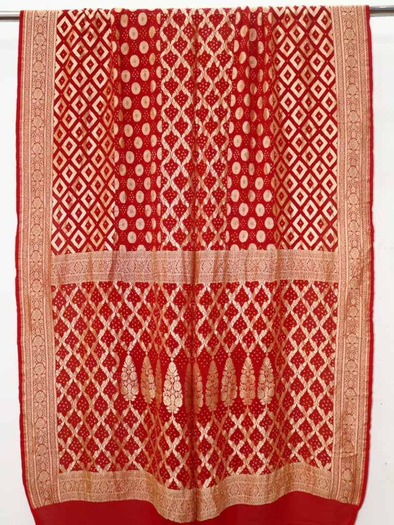 Zynah Khaddi Georgette Saree with Bandhani Prints, Antique Zari Weave; Custom Stitched/Ready-made Blouse, Fall, Petticoat; Shipping available USA, Worldwide