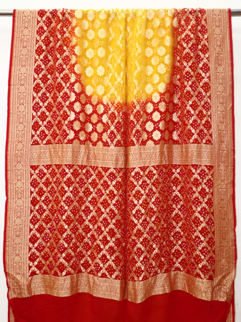 Zynah Khaddi Georgette Saree with Bandhani Prints, Antique Zari Weave; Custom Stitched/Ready-made Blouse, Fall, Petticoat; Shipping available USA, Worldwide
