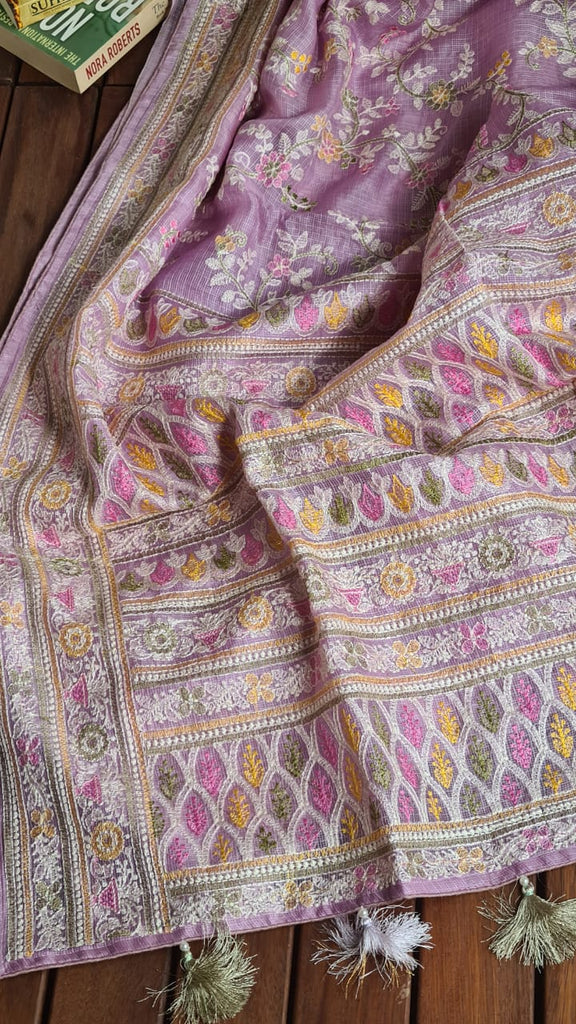 Zynah Feather-light Pure Kota Silk Saree with Chikankari Style Thread Embroidered; Custom Stitched/Ready-made Blouse, Fall, Petticoat; Shipping available USA, Worldwide