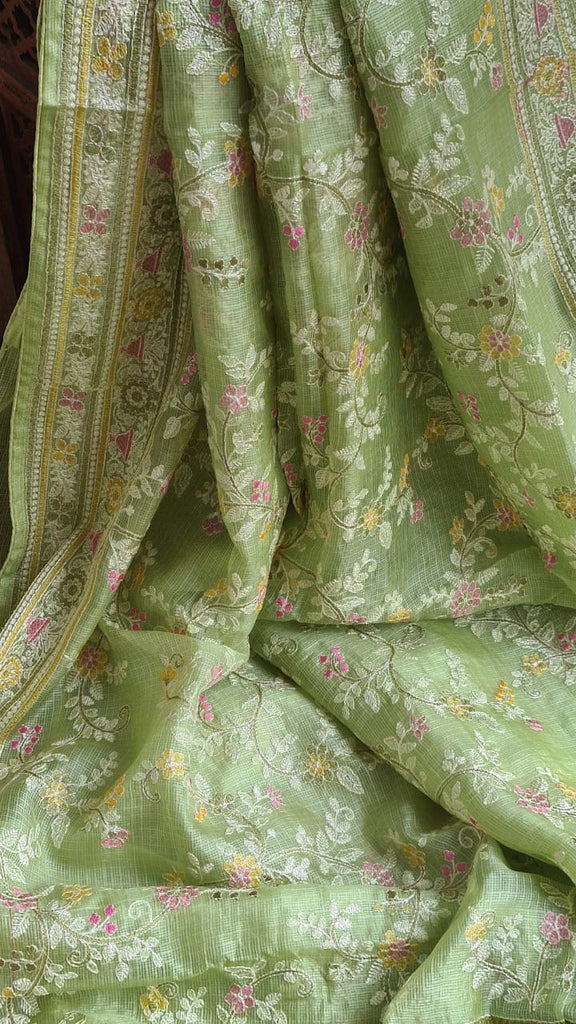 Zynah Feather-light Pure Kota Silk Saree with Chikankari Style Thread Embroidered; Custom Stitched/Ready-made Blouse, Fall, Petticoat; Shipping available USA, Worldwide