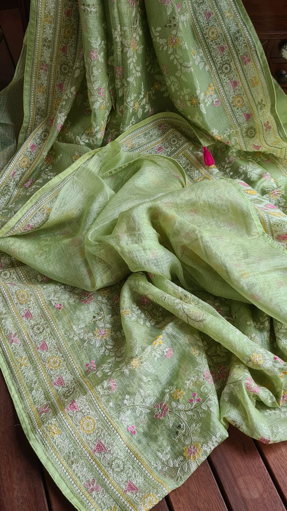 Zynah Feather-light Pure Kota Silk Saree with Chikankari Style Thread Embroidered; Custom Stitched/Ready-made Blouse, Fall, Petticoat; Shipping available USA, Worldwide