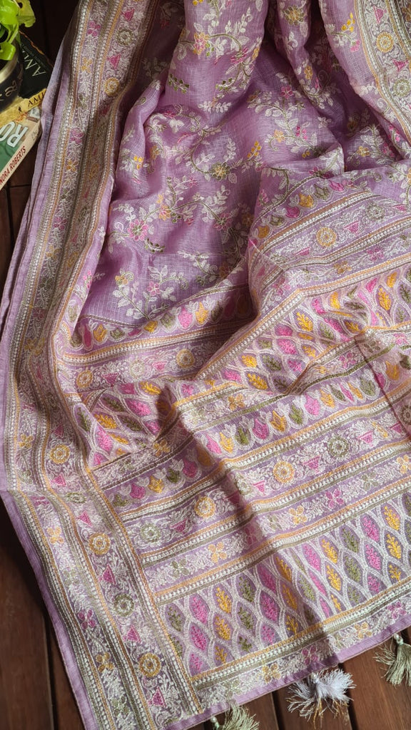 Zynah Feather-light Pure Kota Silk Saree with Chikankari Style Thread Embroidered; Custom Stitched/Ready-made Blouse, Fall, Petticoat; Shipping available USA, Worldwide