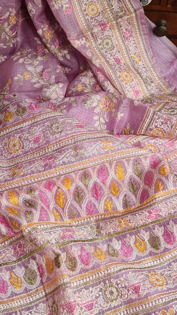 Zynah Feather-light Pure Kota Silk Saree with Chikankari Style Thread Embroidered; Custom Stitched/Ready-made Blouse, Fall, Petticoat; Shipping available USA, Worldwide