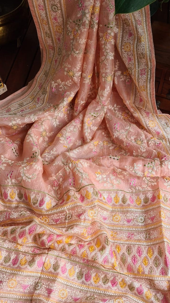Zynah Feather-light Pure Kota Silk Saree with Chikankari Style Thread Embroidered; Custom Stitched/Ready-made Blouse, Fall, Petticoat; Shipping available USA, Worldwide