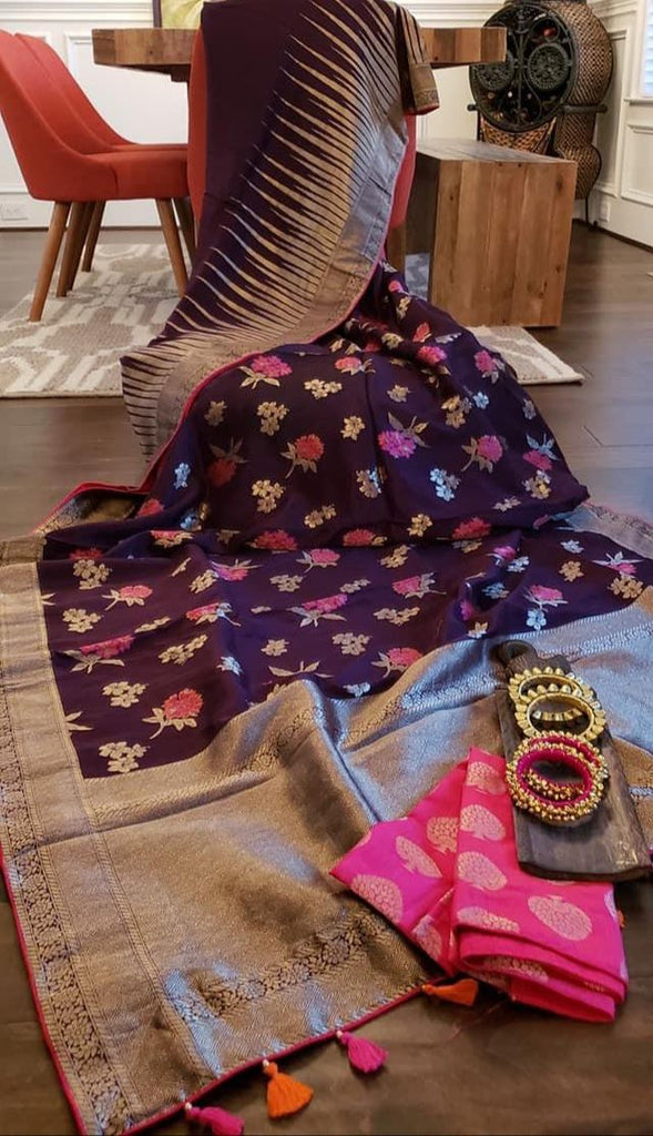 Zynah Pure Munga Silk Saree with Colour Weaved Butis; Custom Stitched/Ready-made Blouse, Fall, Petticoat; Shipping available USA, Worldwide