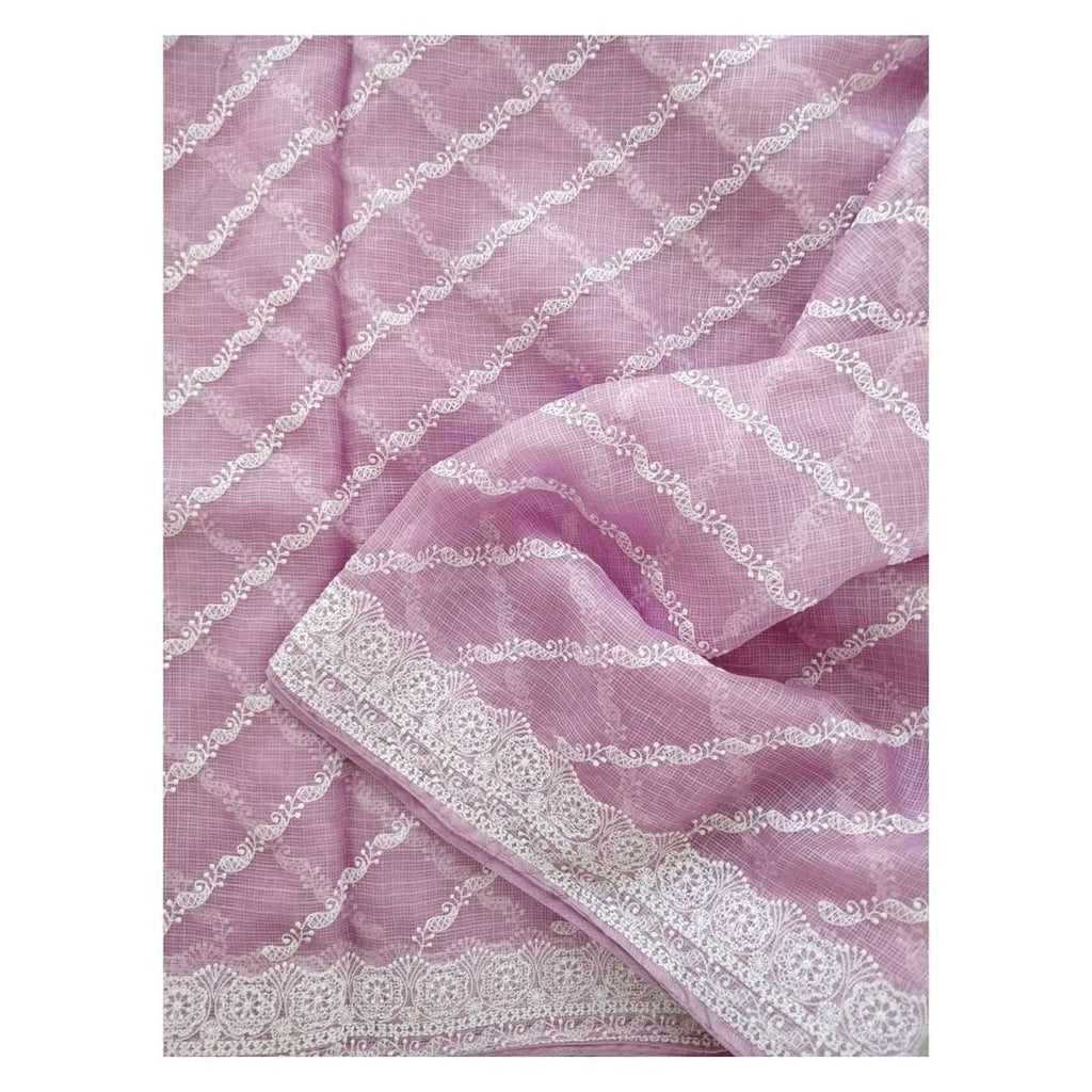 Zynah Pure Tussar Kota Silk Lehriya Style Saree with Chikankari Embroidery; Custom Stitched/Ready-made Blouse, Fall, Petticoat; Shipping available USA, Worldwide