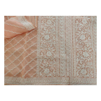 Zynah Pure Tussar Kota Silk Lehriya Style Saree with Chikankari Embroidery; Custom Stitched/Ready-made Blouse, Fall, Petticoat; Shipping available USA, Worldwide