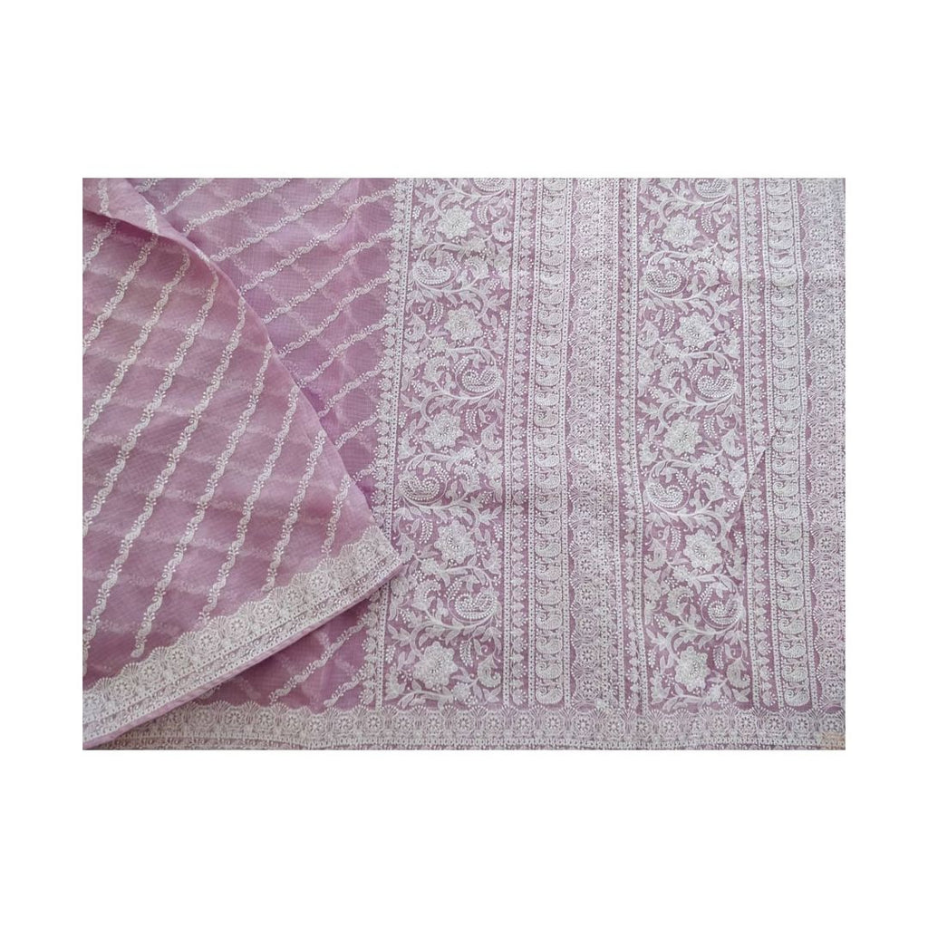 Zynah Pure Tussar Kota Silk Lehriya Style Saree with Chikankari Embroidery; Custom Stitched/Ready-made Blouse, Fall, Petticoat; Shipping available USA, Worldwide