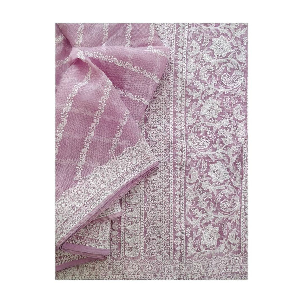 Zynah Pure Tussar Kota Silk Lehriya Style Saree with Chikankari Embroidery; Custom Stitched/Ready-made Blouse, Fall, Petticoat; Shipping available USA, Worldwide
