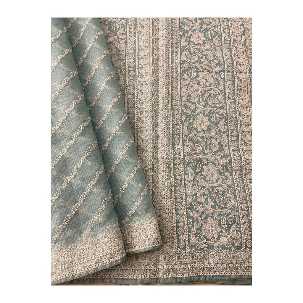 Zynah Pure Tussar Kota Silk Lehriya Style Saree with Chikankari Embroidery; Custom Stitched/Ready-made Blouse, Fall, Petticoat; Shipping available USA, Worldwide