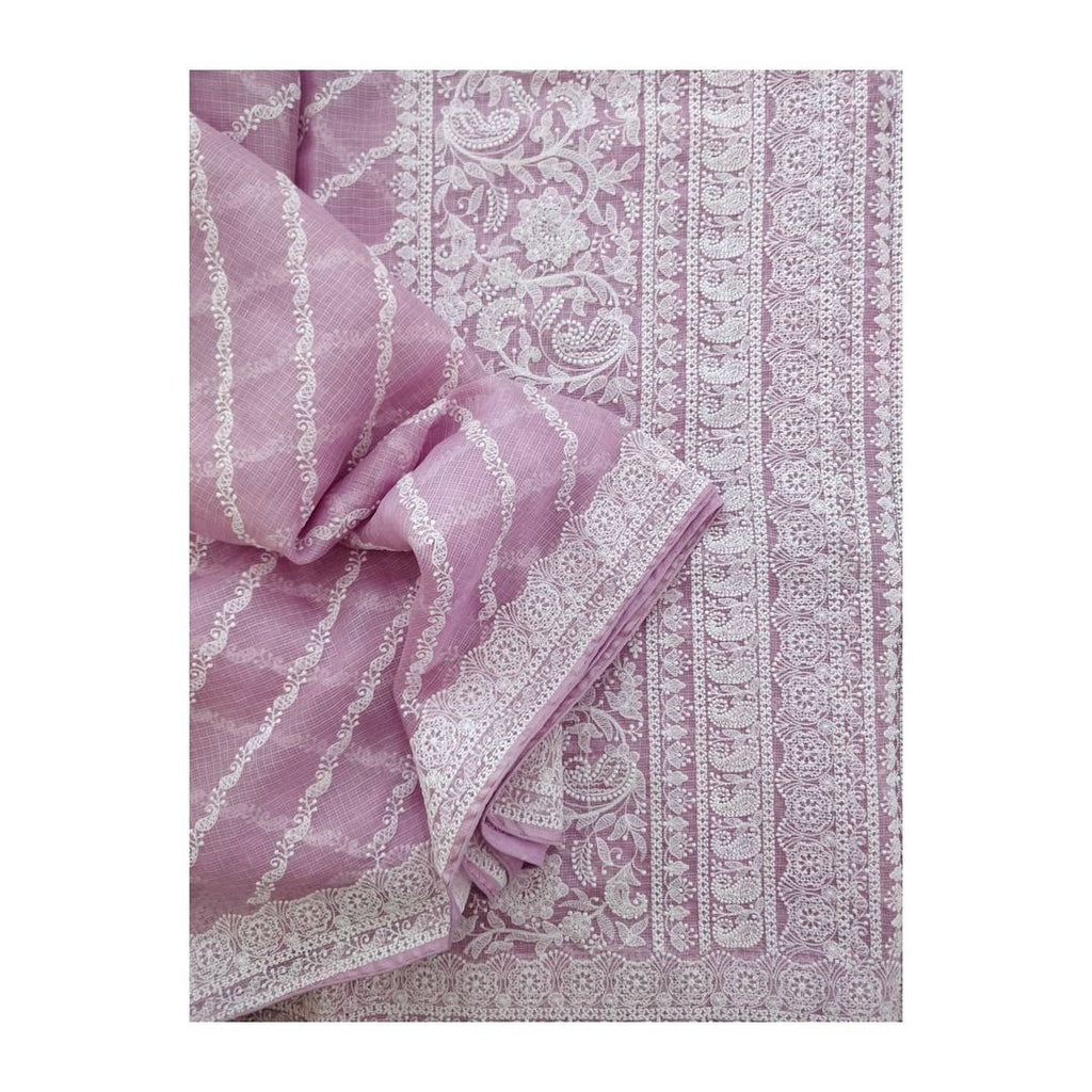 Zynah Pure Tussar Kota Silk Lehriya Style Saree with Chikankari Embroidery; Custom Stitched/Ready-made Blouse, Fall, Petticoat; Shipping available USA, Worldwide