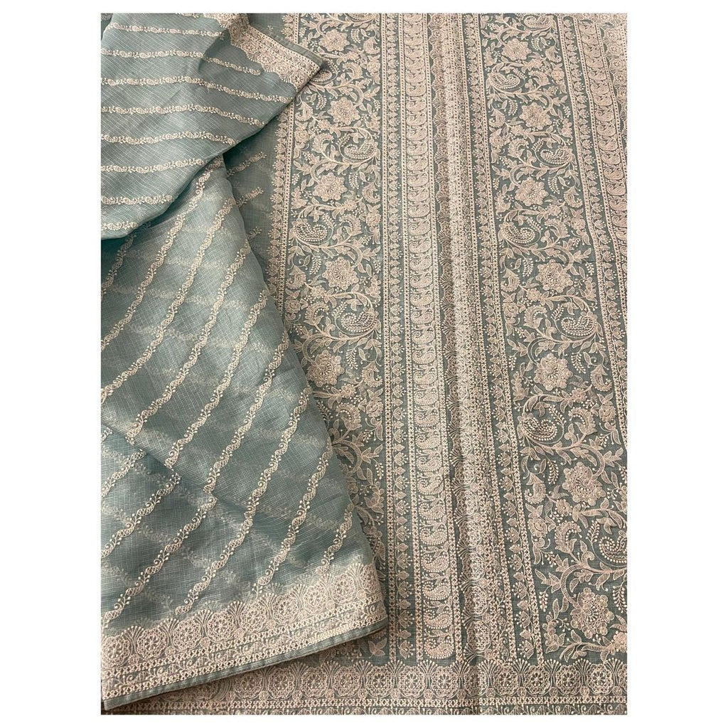 Zynah Pure Tussar Kota Silk Lehriya Style Saree with Chikankari Embroidery; Custom Stitched/Ready-made Blouse, Fall, Petticoat; Shipping available USA, Worldwide