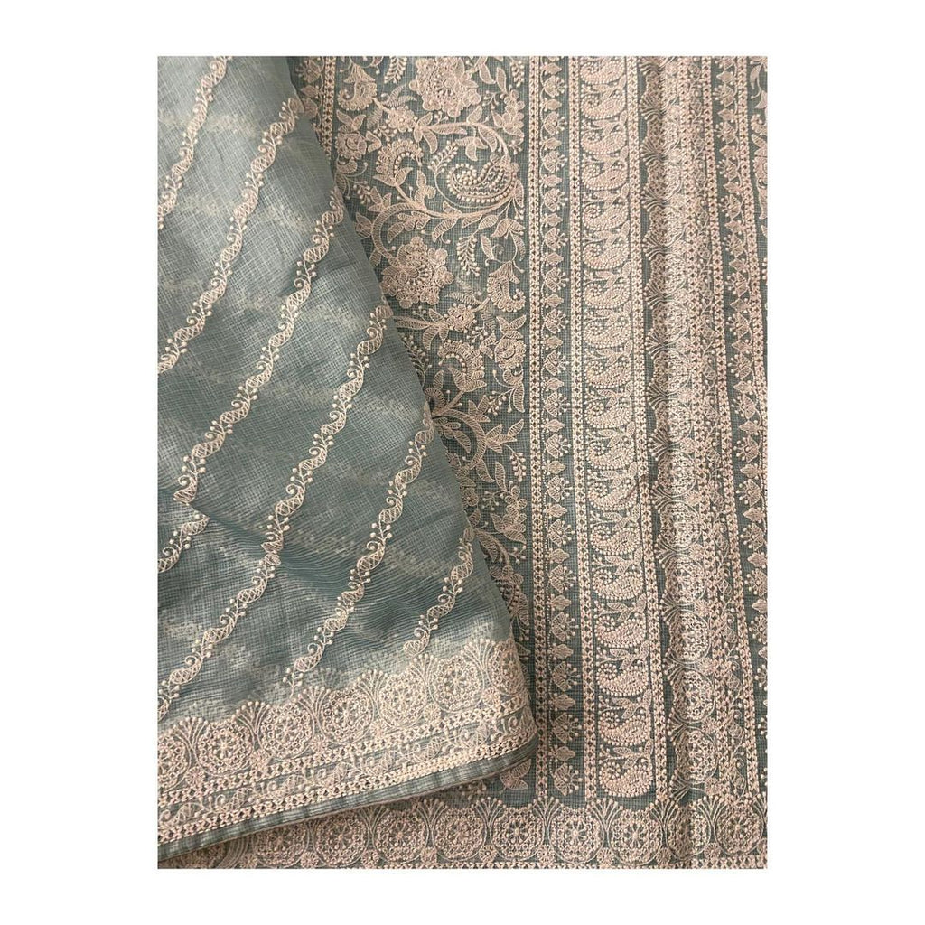 Zynah Pure Tussar Kota Silk Lehriya Style Saree with Chikankari Embroidery; Custom Stitched/Ready-made Blouse, Fall, Petticoat; Shipping available USA, Worldwide
