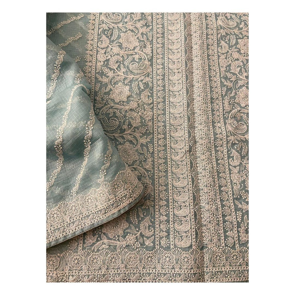 Zynah Pure Tussar Kota Silk Lehriya Style Saree with Chikankari Embroidery; Custom Stitched/Ready-made Blouse, Fall, Petticoat; Shipping available USA, Worldwide