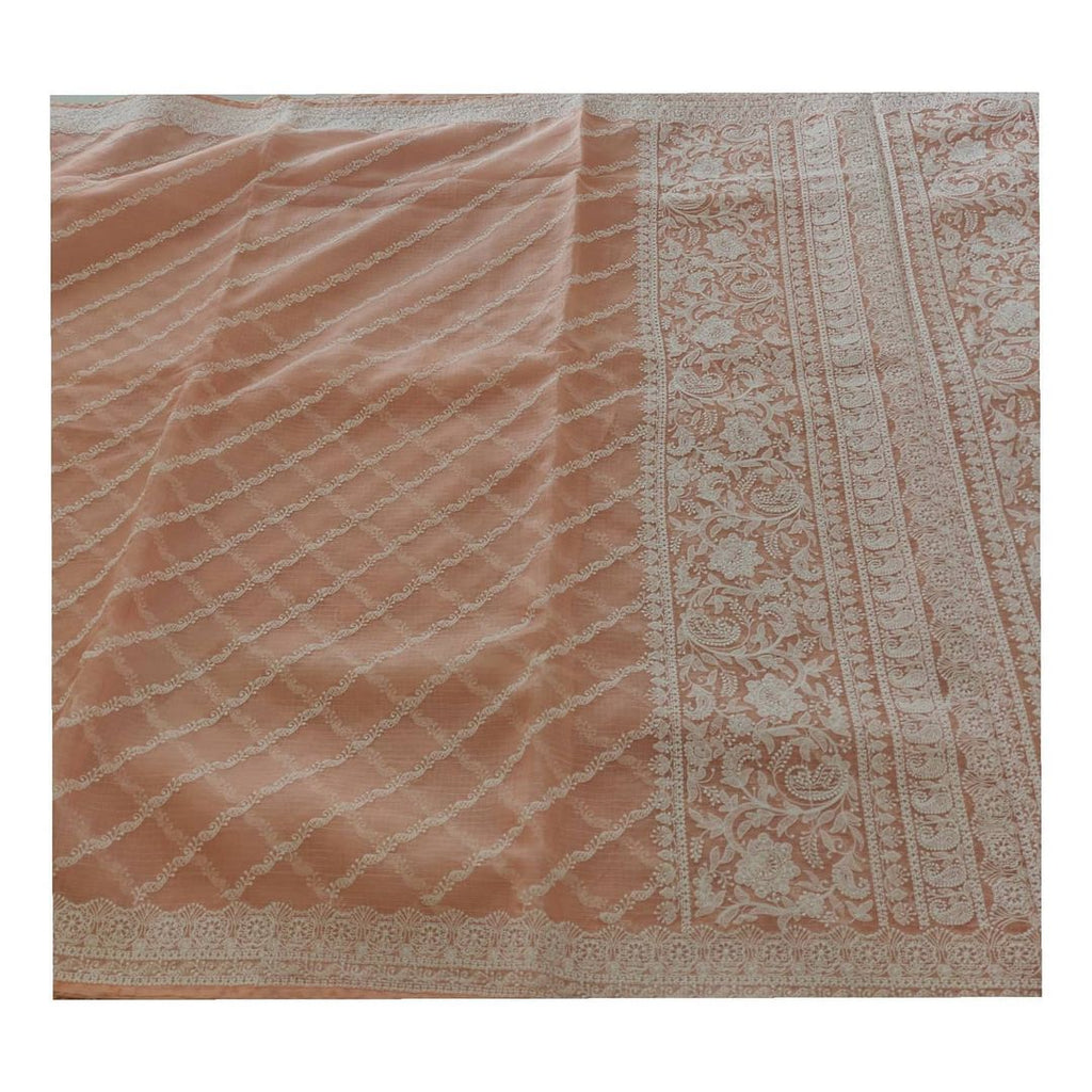 Zynah Pure Tussar Kota Silk Lehriya Style Saree with Chikankari Embroidery; Custom Stitched/Ready-made Blouse, Fall, Petticoat; Shipping available USA, Worldwide