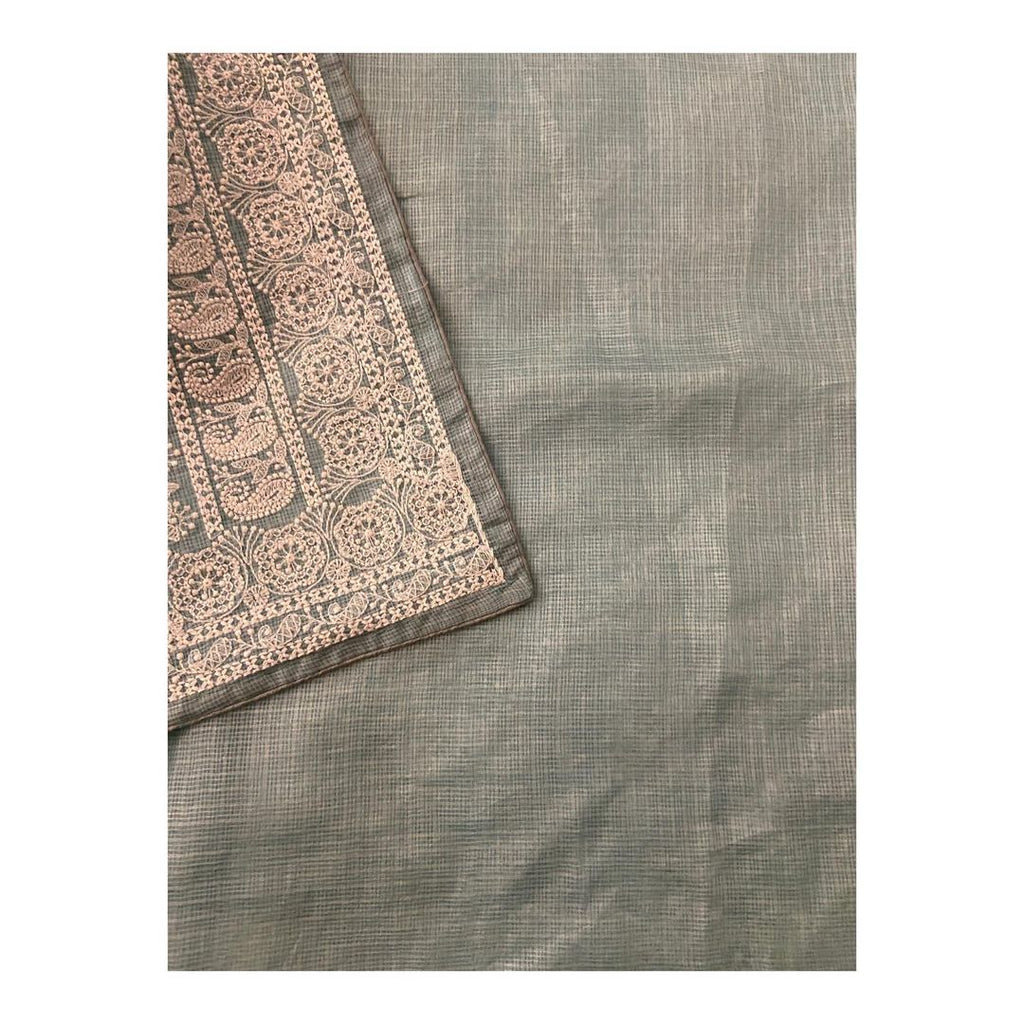 Zynah Pure Tussar Kota Silk Lehriya Style Saree with Chikankari Embroidery; Custom Stitched/Ready-made Blouse, Fall, Petticoat; Shipping available USA, Worldwide