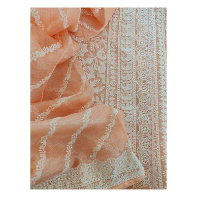 Zynah Pure Tussar Kota Silk Lehriya Style Saree with Chikankari Embroidery; Custom Stitched/Ready-made Blouse, Fall, Petticoat; Shipping available USA, Worldwide