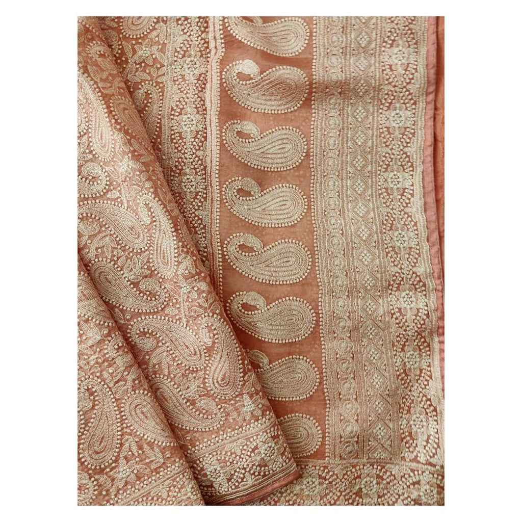 Zynah Pure organza Silk Saree with Chikankari Embroidery; Custom Stitched/Ready-made Blouse, Fall, Petticoat; Shipping available USA, Worldwide