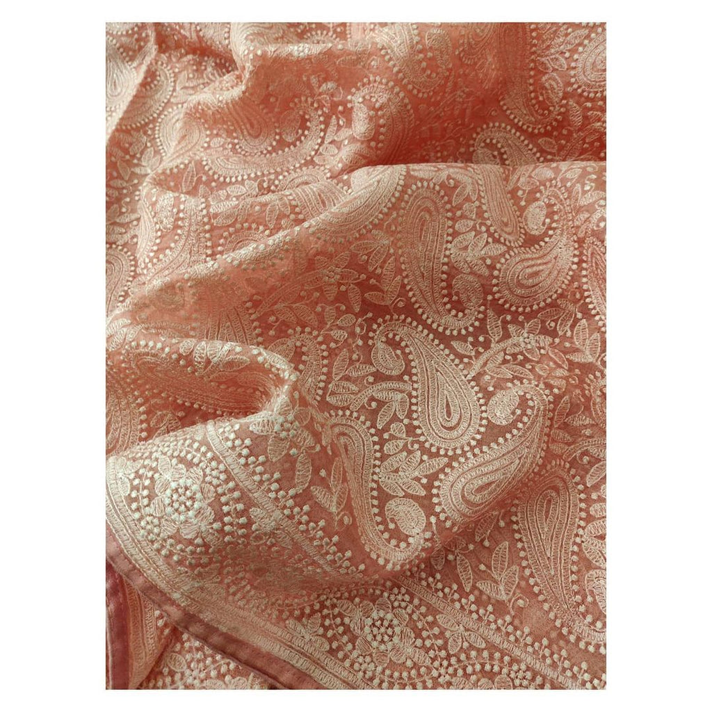 Zynah Pure organza Silk Saree with Chikankari Embroidery; Custom Stitched/Ready-made Blouse, Fall, Petticoat; Shipping available USA, Worldwide