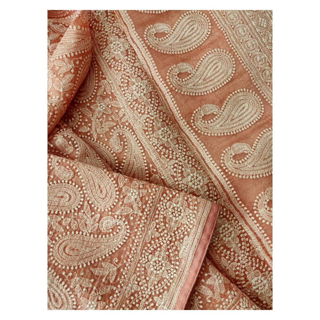 Zynah Pure organza Silk Saree with Chikankari Embroidery; Custom Stitched/Ready-made Blouse, Fall, Petticoat; Shipping available USA, Worldwide