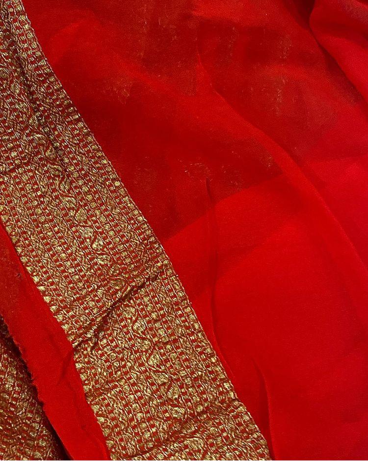 Zynah Pure Banarasi Woven Khaddi Georgette Saree with Antique Zari Weave; Custom Stitched/Ready-made Blouse, Fall, Petticoat; Shipping available USA, Worldwide
