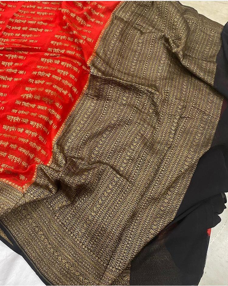 Zynah Pure Banarasi Woven Khaddi Georgette Saree with Antique Zari Weave; Custom Stitched/Ready-made Blouse, Fall, Petticoat; Shipping available USA, Worldwide