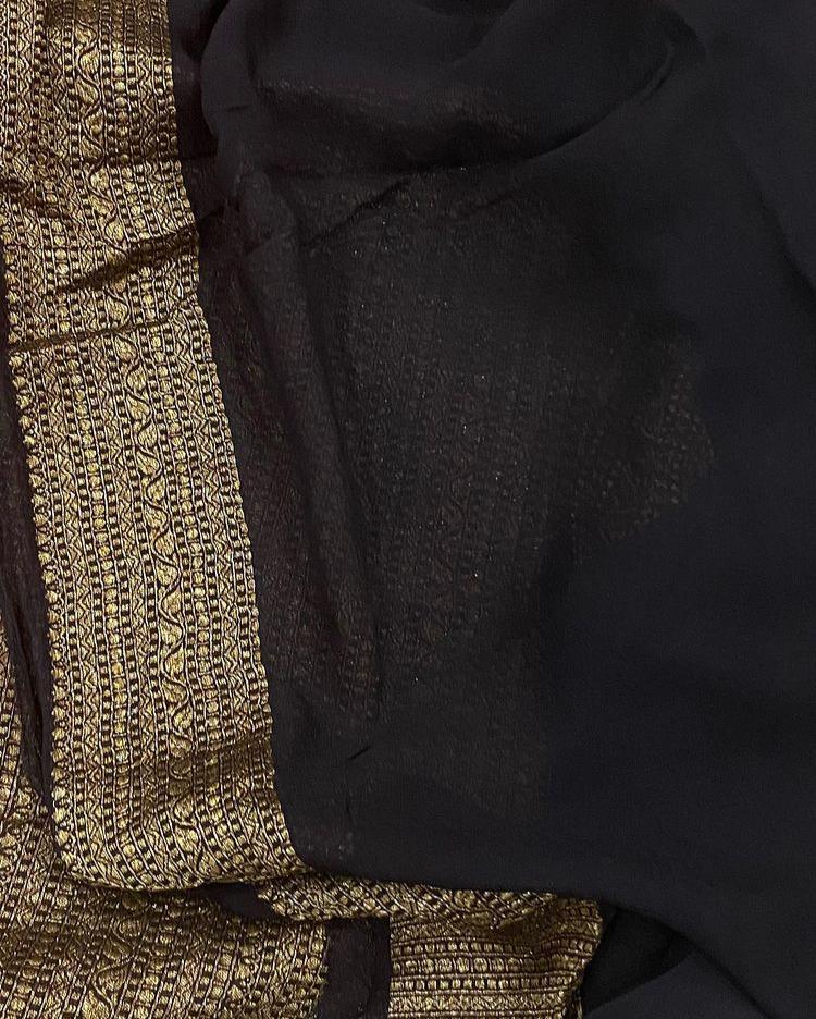 Zynah Pure Banarasi Woven Khaddi Georgette Saree with Antique Zari Weave; Custom Stitched/Ready-made Blouse, Fall, Petticoat; Shipping available USA, Worldwide