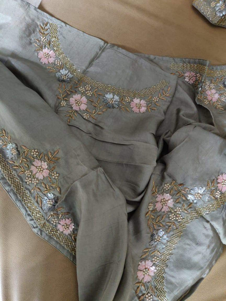 Zynah Organza Silk Saree with Pearls, Sequence, & Beads Work; Custom Stitched/Ready-made Blouse, Fall, Petticoat; Shipping available USA, Worldwide