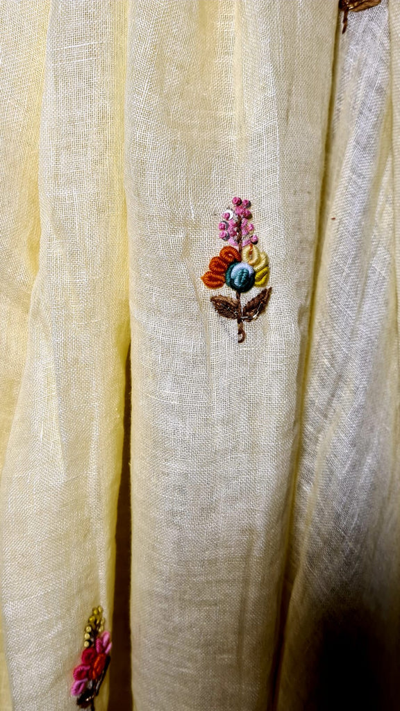 Zynah Pure Linen(120c) Handcrafted Saree with French Knot Hand Embroidery; Custom Stitched/Ready-made Blouse, Fall, Petticoat; Shipping available USA, Worldwide