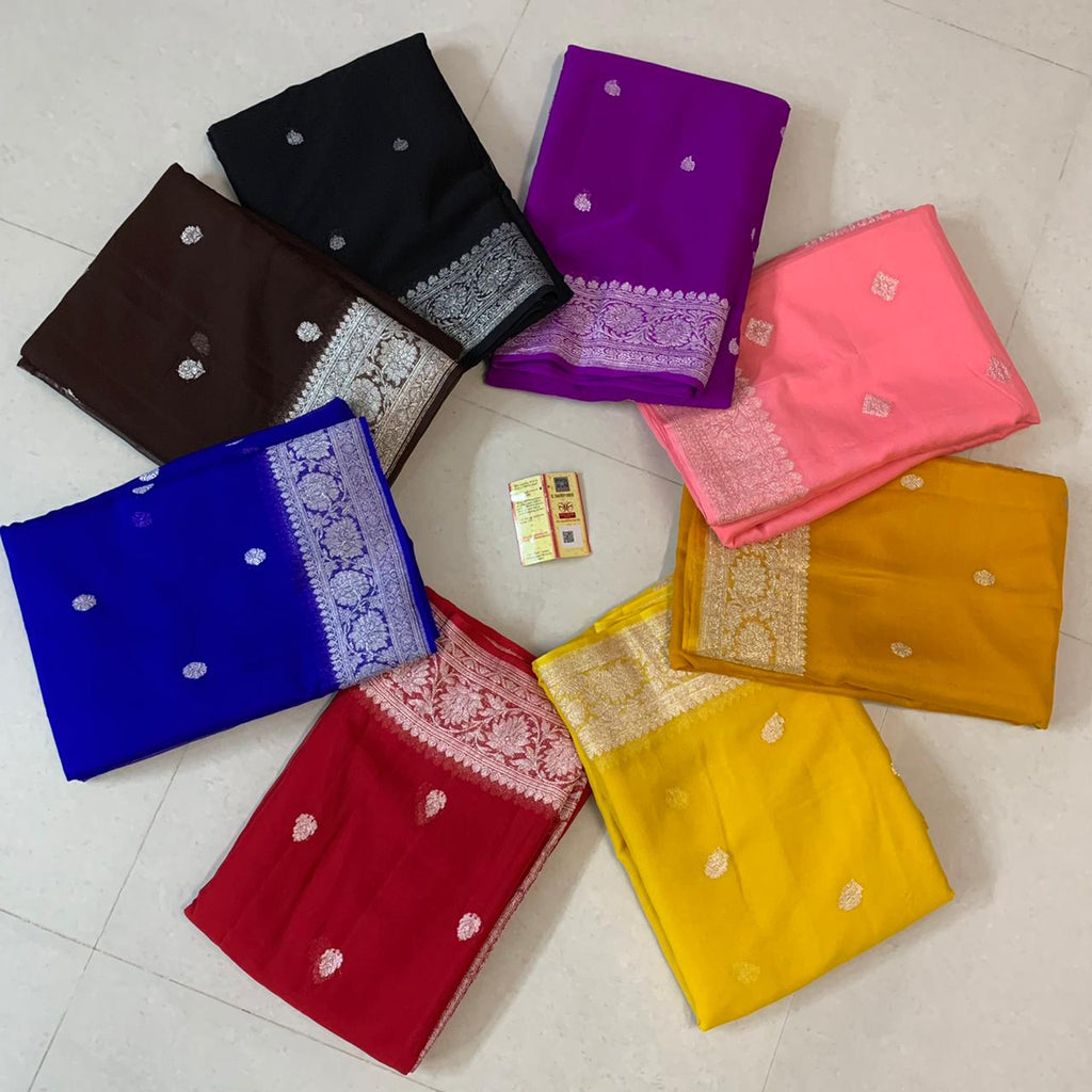 Zynah Pure Khaddi Georgette Saree with Zari Weave & Silk-mark Certificate; Custom Stitched/Ready-made Blouse, Fall, Petticoat; Shipping available USA, Worldwide