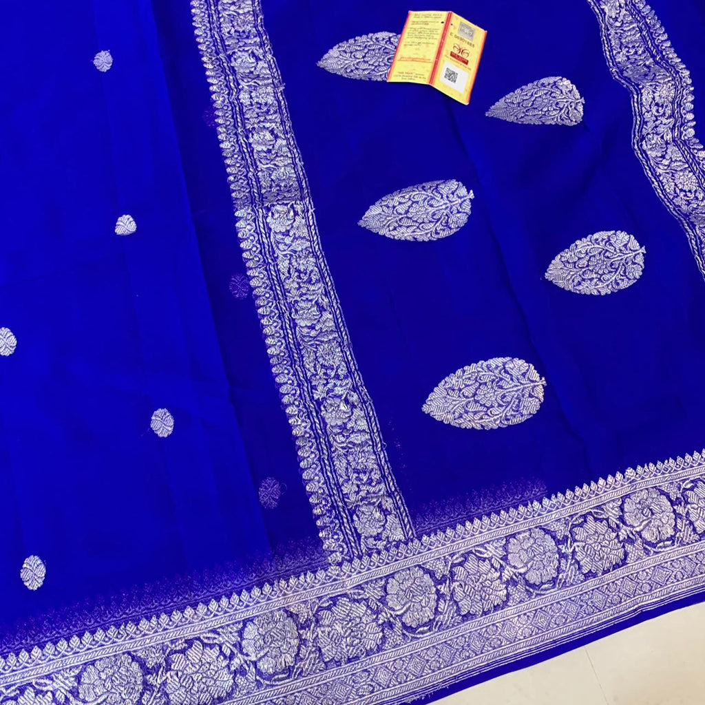 Zynah Pure Khaddi Georgette Saree with Zari Weave & Silk-mark Certificate; Custom Stitched/Ready-made Blouse, Fall, Petticoat; Shipping available USA, Worldwide
