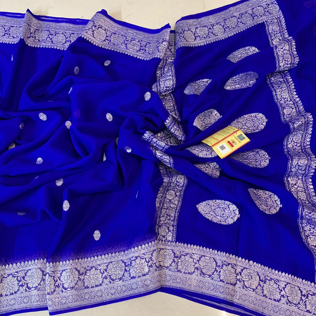 Zynah Pure Khaddi Georgette Saree with Zari Weave & Silk-mark Certificate; Custom Stitched/Ready-made Blouse, Fall, Petticoat; Shipping available USA, Worldwide