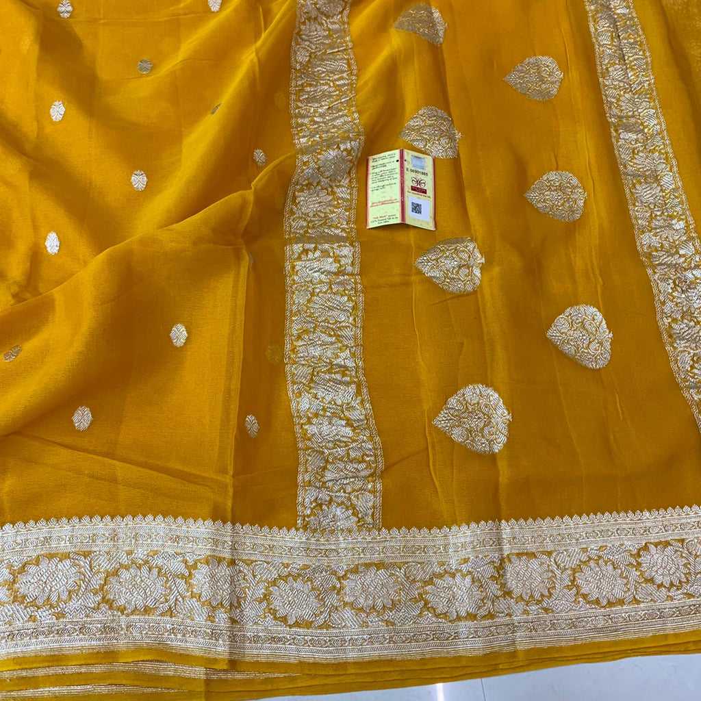 Zynah Pure Khaddi Georgette Saree with Zari Weave & Silk-mark Certificate; Custom Stitched/Ready-made Blouse, Fall, Petticoat; Shipping available USA, Worldwide