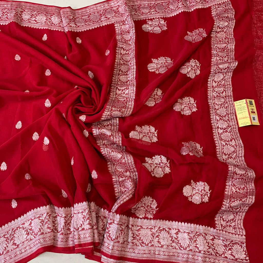Zynah Pure Khaddi Georgette Saree with Zari Weave & Silk-mark Certificate; Custom Stitched/Ready-made Blouse, Fall, Petticoat; Shipping available USA, Worldwide