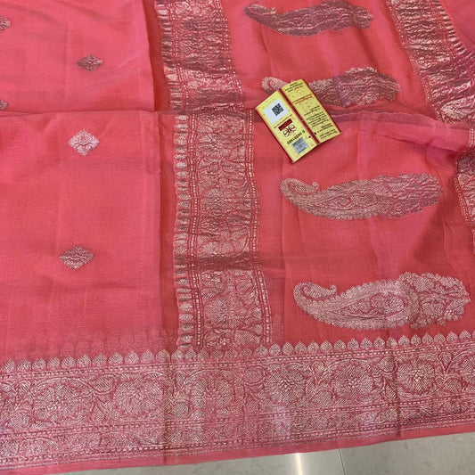 Zynah Pure Khaddi Georgette Saree with Zari Weave & Silk-mark Certificate; Custom Stitched/Ready-made Blouse, Fall, Petticoat; Shipping available USA, Worldwide