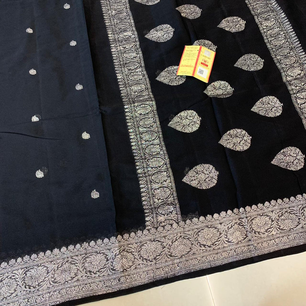 Zynah Pure Khaddi Georgette Saree with Zari Weave & Silk-mark Certificate; Custom Stitched/Ready-made Blouse, Fall, Petticoat; Shipping available USA, Worldwide