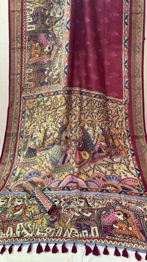 Zynah Organic Pure Linen by Linen(120c) Saree with Digital Kalamkari Prints; Custom Stitched/Ready-made Blouse, Fall, Petticoat; Shipping available USA, Worldwide