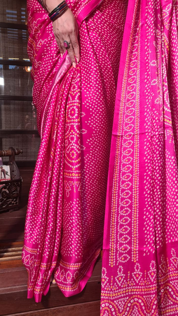 Zynah Gajji Silk Bandhani Saree with Zari Pallu; Custom Stitched/Ready-made Blouse, Fall, Petticoat; Shipping available USA, Worldwide