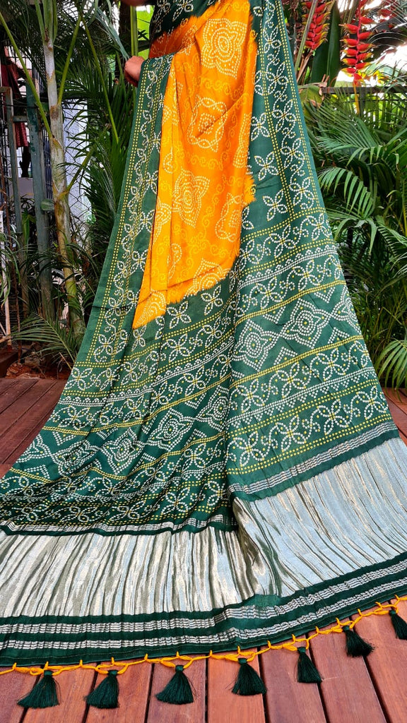 Zynah Gajji Silk Bandhani Saree with Zari Pallu; Custom Stitched/Ready-made Blouse, Fall, Petticoat; Shipping available USA, Worldwide