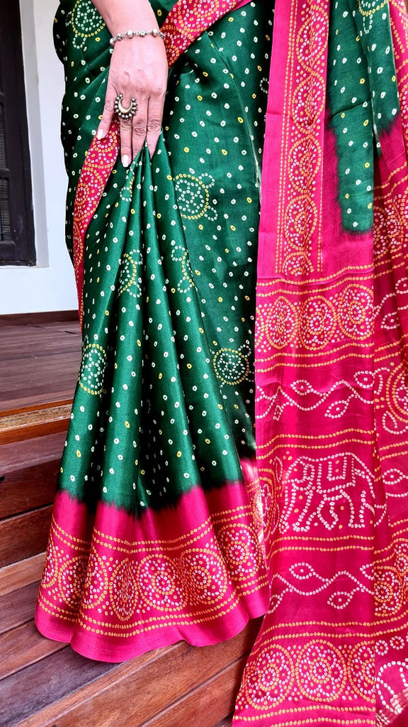 Zynah Gajji Silk Bandhani Saree with Zari Pallu; Custom Stitched/Ready-made Blouse, Fall, Petticoat; Shipping available USA, Worldwide