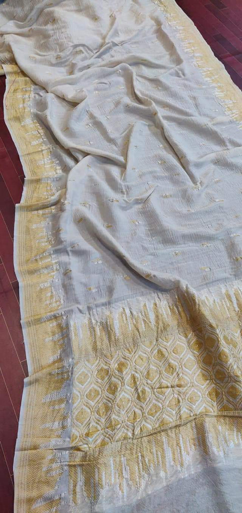 Zynah Pure Khaddi Georgette Banarasi Handloom Saree; Custom Stitched/Ready-made Blouse, Fall, Petticoat; Shipping available USA, Worldwide