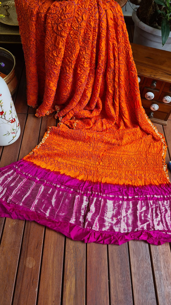 Zynah Pure Gajji Silk Designer Bandhani Saree with Tissue Pallu; Custom Stitched/Ready-made Blouse, Fall, Petticoat; Shipping available USA, Worldwide