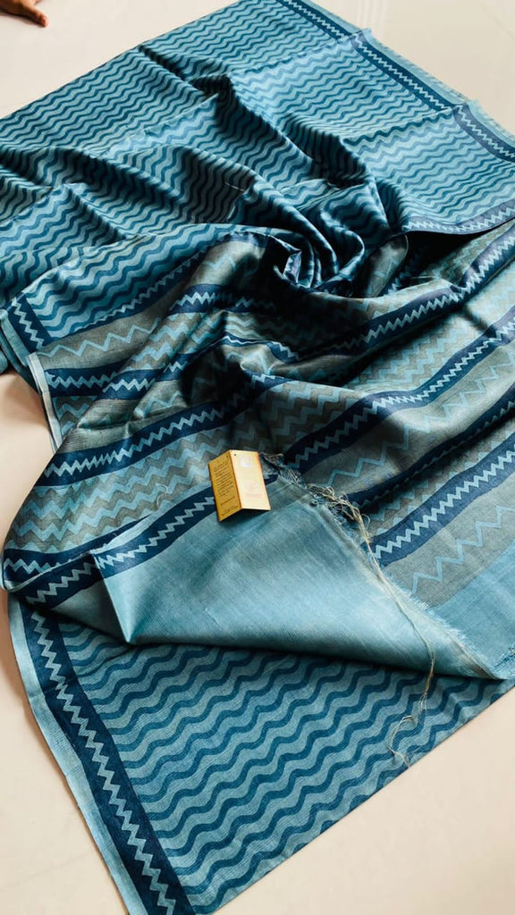 Zynah Pure Tussar Silk Saree with Hand-block Prints; Custom Stitched/Ready-made Blouse, Fall, Petticoat; Shipping available USA, Worldwide